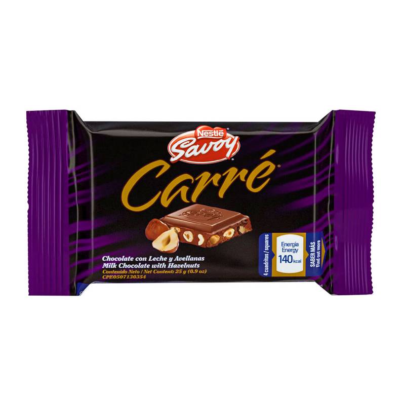 Chocolate carre leche y avellanas 25 gr